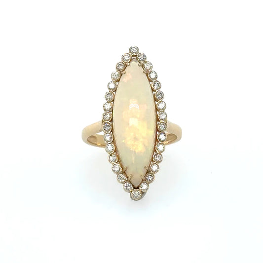 Yellow Gold Opal Ring With Diamonds