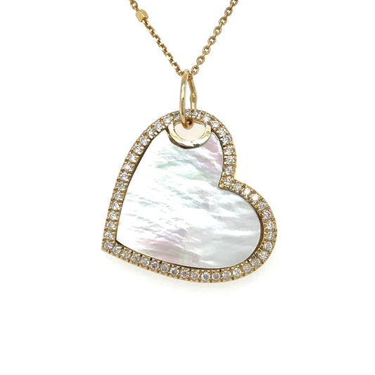 Yellow Gold Mother of Pearl Heart Pendent With Diamonds