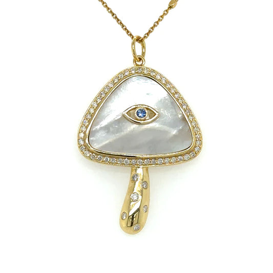 Yellow Gold Mother of Pearl Mushroom Pendent With Diamonds