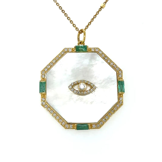 Yellow Gold Mother of Pearl Pendent With Diamonds