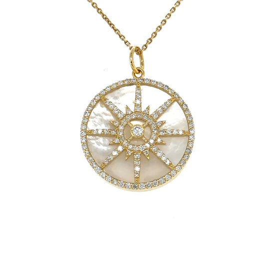 Yellow Gold Mother of Pearl Pendent With Diamonds