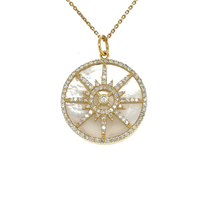 Yellow Gold Mother of Pearl Pendent With Diamonds