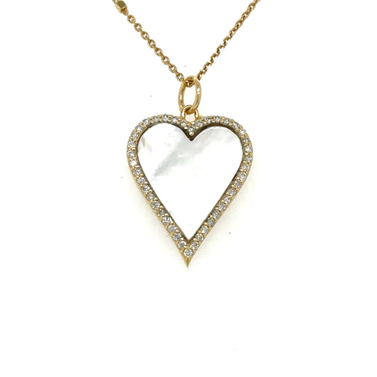 Yellow Gold Mother of Pearl Heart Pendent With Diamonds