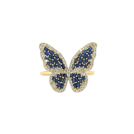 14kt Yellow Gold Butterfly Ring With Sapphire and Diamonds