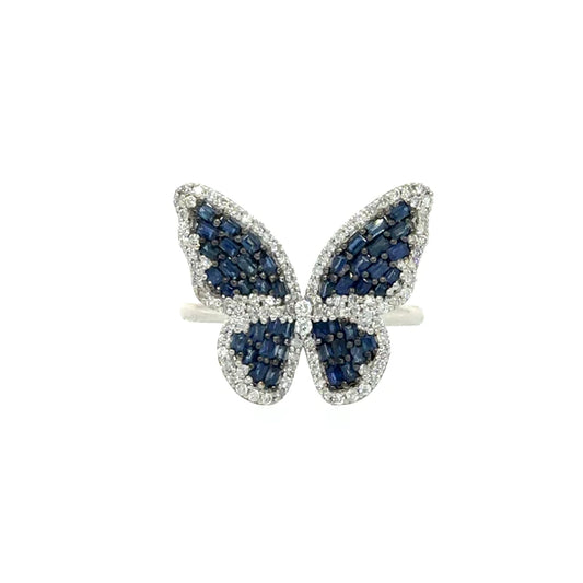 14kt White Gold Butterfly Ring With Sapphire and Diamonds