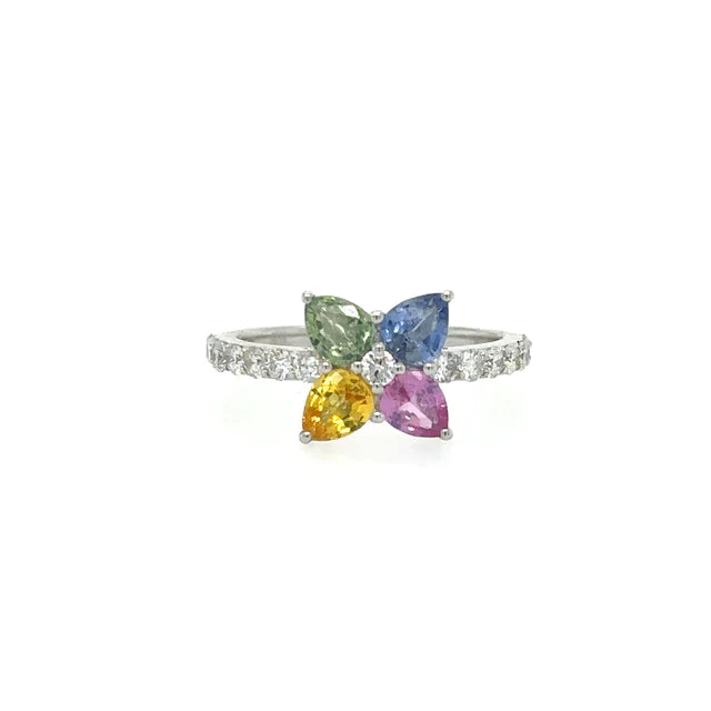 18kt White Gold Multi Sapphire Ring With Diamonds