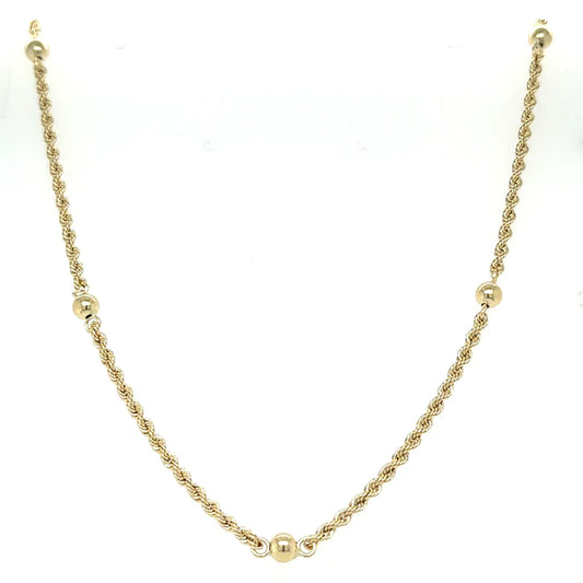 14kt Yellow Gold Rope Chain With Ball 16" Necklace