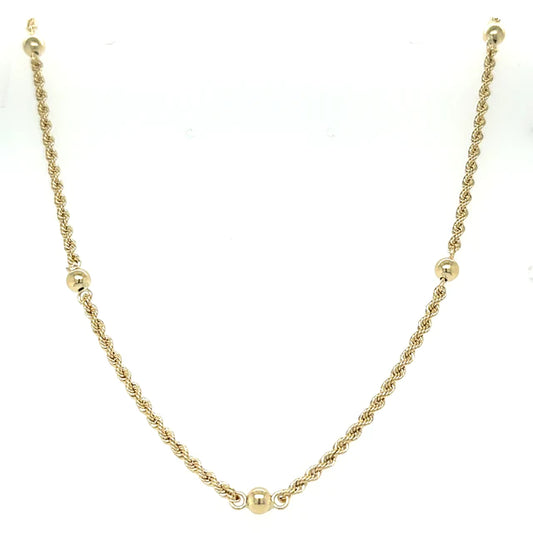 14kt Yellow Gold Rope Chain With Ball 18" Necklace