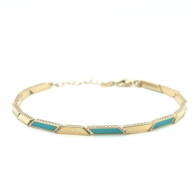 14kt Yellow Gold Turquoise 7" Bracelet