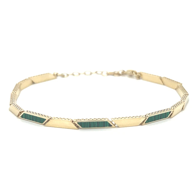 14kt Yellow Gold Malachite 7" Bracelet