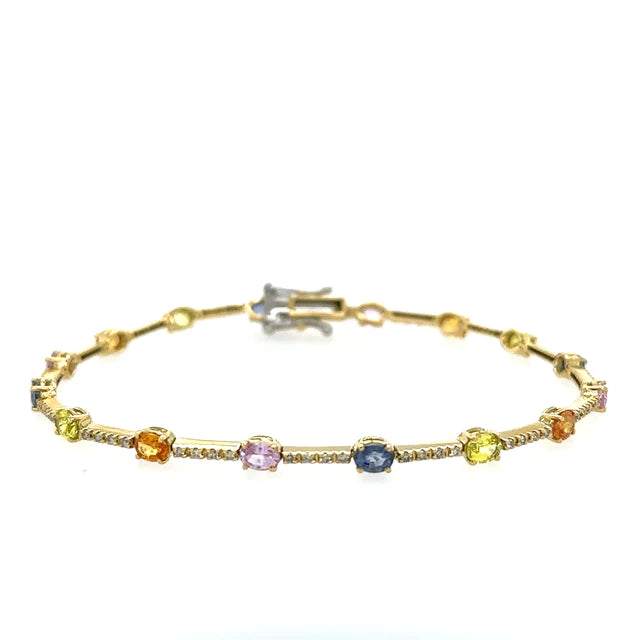 18kt Yellow Gold Multi Sapphire and Diamonds Bracelet