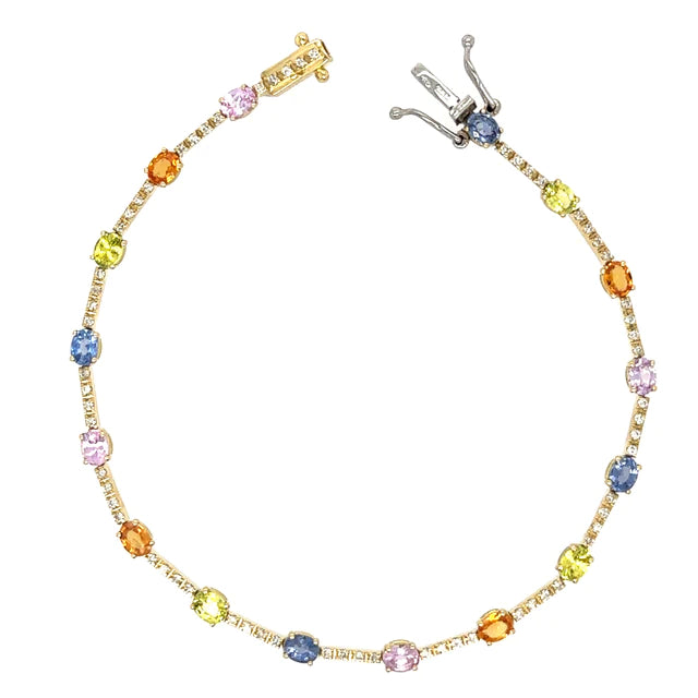 18kt Yellow Gold Multi Sapphire and Diamonds Bracelet