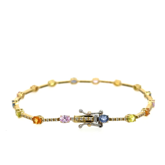 18kt Yellow Gold Multi Sapphire and Diamonds Bracelet