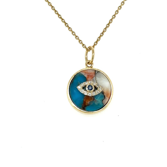 Yellow Gold Oyster Evil Eye Pendent With Diamonds