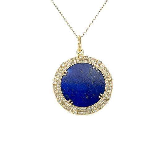 Yellow Gold Lapis Pendent With Diamonds