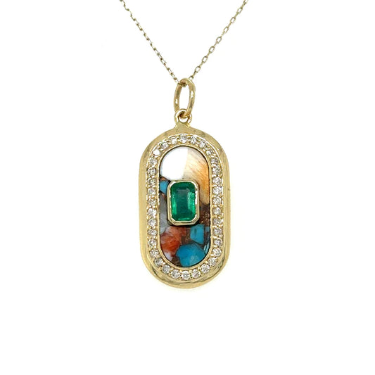 Yellow Gold Oyster Pendent With Sapphire and Diamonds