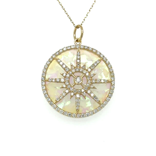 Yellow Gold Opal Pendent With Diamonds