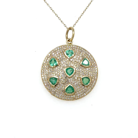 Yellow Gold Emerald Pendent With Diamonds