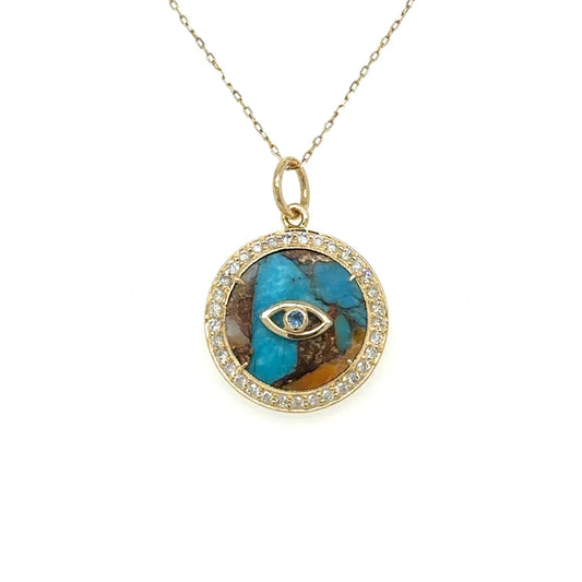 Yellow Gold Oyster Evil Eye Pendent With Diamonds