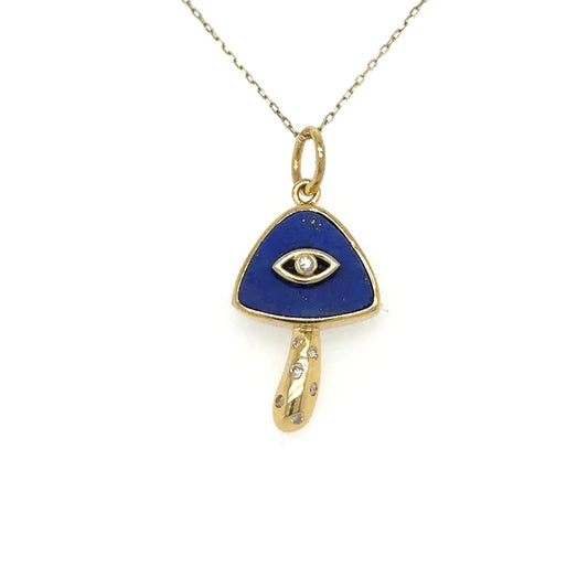 Yellow Gold Lapis Mushroom Pendent With Diamonds