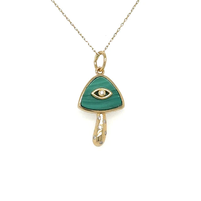 Yellow Gold Malachite Mushroom Pendent With Diamonds