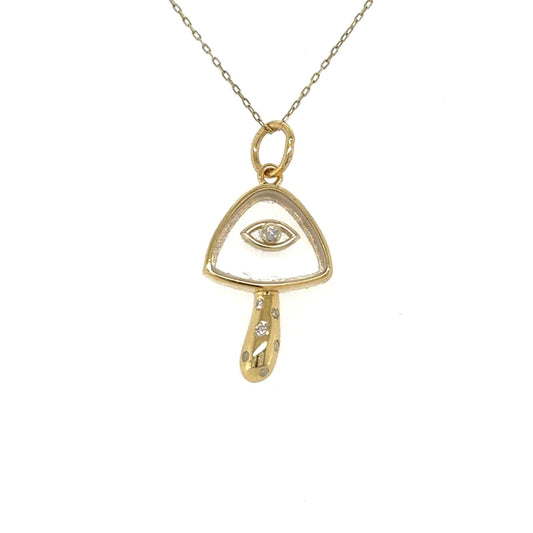 Yellow Gold Clear Quartz Mushroom Pendent With Diamonds