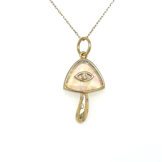 Yellow Gold Opal Mushroom Pendent With Diamonds