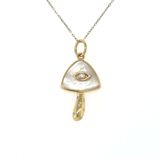 Yellow Gold Mother of Pearl Mushroom Pendent With Diamonds