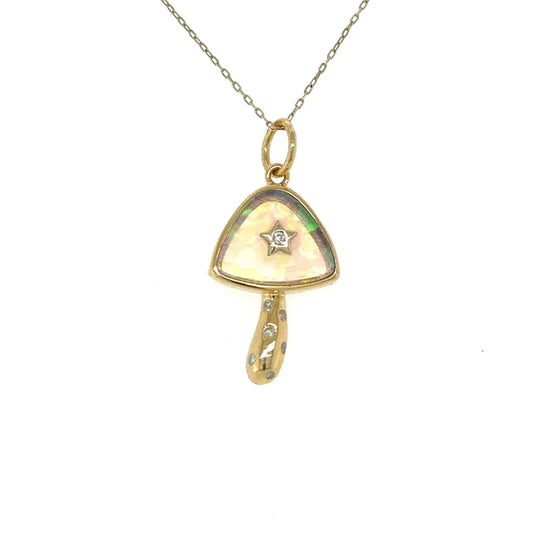 Yellow Gold Opal Mushroom Star Pendent With Diamonds