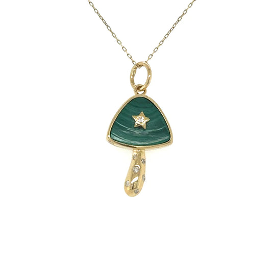 Yellow Gold Malachite Mushroom Star Pendent With Diamonds