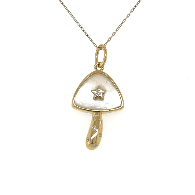 Yellow Gold Mother of Pearl Mushroom Star Pendent With Diamonds