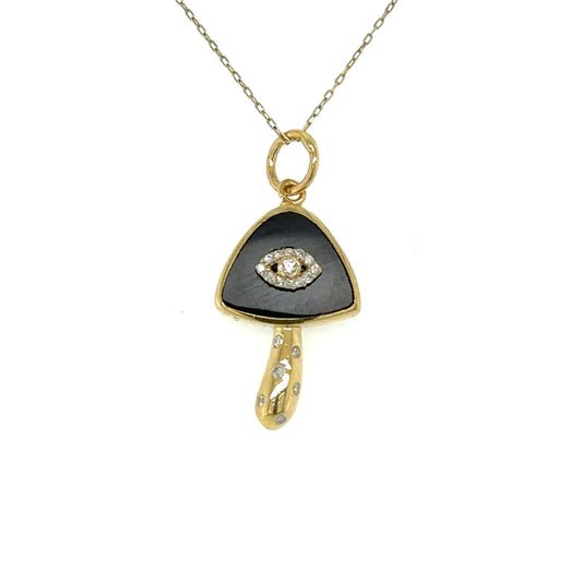 Yellow Gold Black Onyx Mushroom Pendent With Diamonds