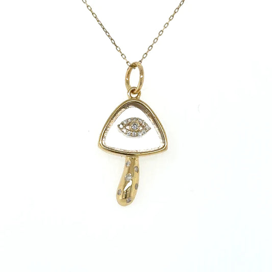 Yellow Gold Clear Quartz Mushroom Pendent With Diamonds