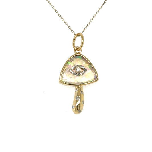 Yellow Gold Opal Mushroom Pendent With Diamonds