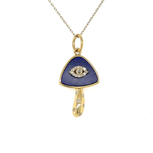 Yellow Gold Lapis Mushroom Pendent With Diamonds