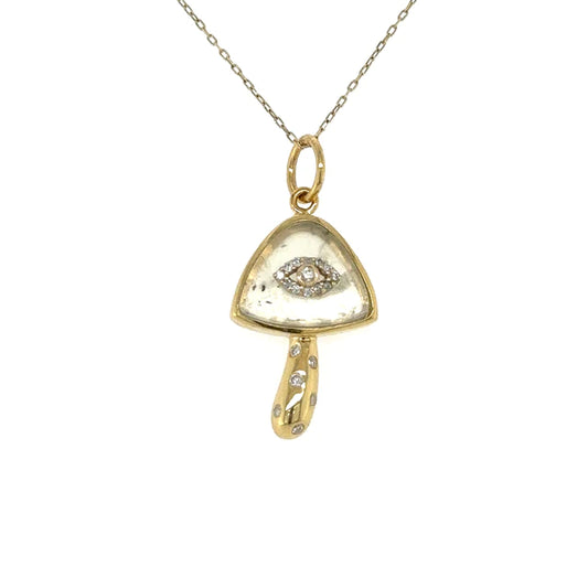 Yellow Gold Prehnite Mushroom Pendent With Diamonds