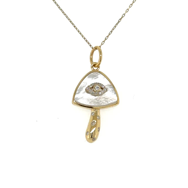 Yellow Gold Mother of Pearl Mushroom Pendent With Diamonds