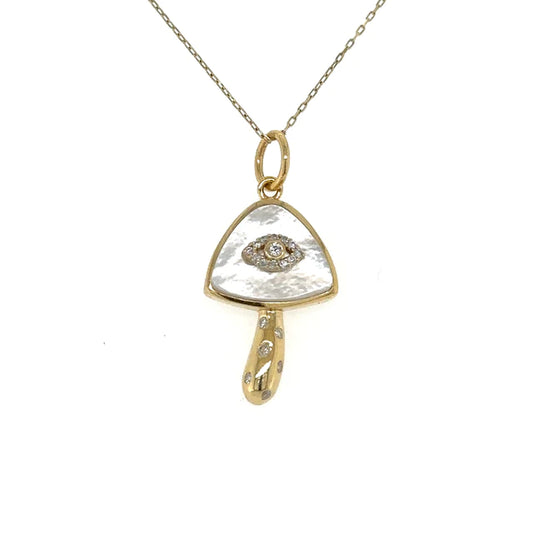 Yellow Gold Mother of Pearl Mushroom Pendent With Diamonds