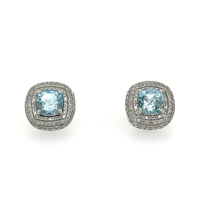 14k White Gold Aquamarine With Diamonds Earring