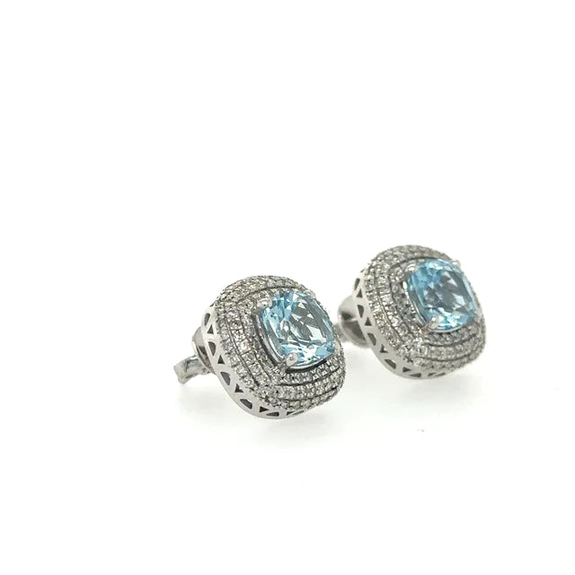 14k White Gold Aquamarine With Diamonds Earring