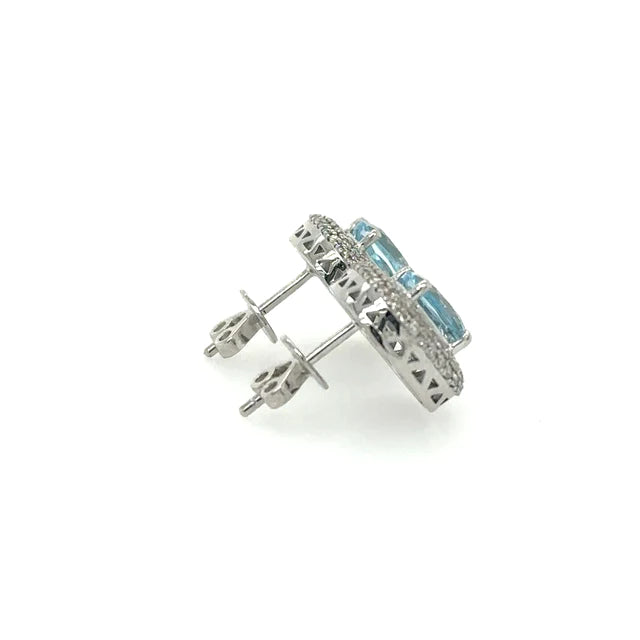 14k White Gold Aquamarine With Diamonds Earring