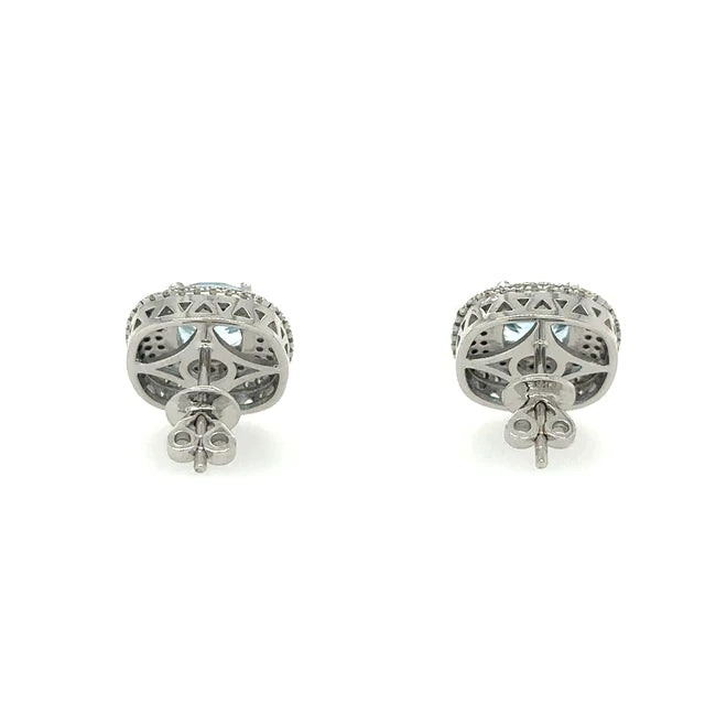 14k White Gold Aquamarine With Diamonds Earring